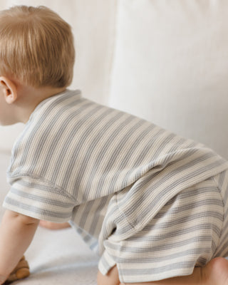 Quincy Mae Sky Stripe Waffle Tee and Shorts set for kids, featuring a soft, comfortable fabric with a playful stripe pattern.