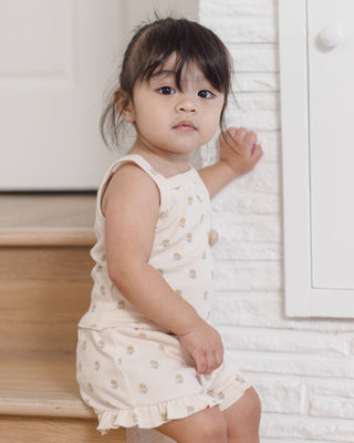 Quincy Mae Evie Tank and Shortie Set in Buttercup, a cozy two-piece baby outfit with a sleeveless top and matching shorts.