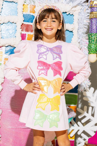 Queen of Sparkles, Queen of Sparkles KIDS Metallic Bow Sweatshirt Dress - Pink - Basically Bows & Bowties