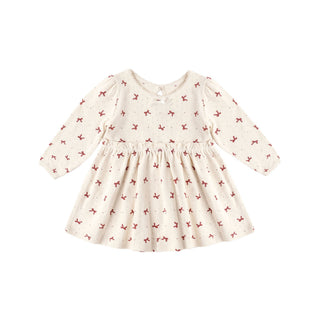 Red Quincy Mae Alda Dress with bow details for girls, featuring soft fabric and a charming, classic design.