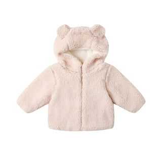 Quincy Mae Bear Jacket - Antique
Pink teddy bear coat on a white background