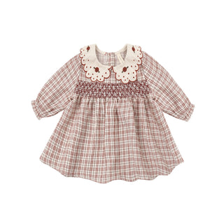 Quincy Mae Callie Dress in Christmas plaid with long sleeves and a relaxed fit, perfect for holiday wear for young girls.