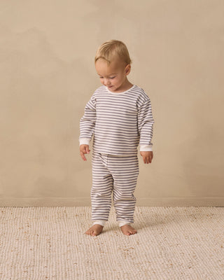 Quincy Mae Cozy Set in Slate Stripe, a soft and comfortable outfit set for babies or toddlers, featuring striped fabric and snug fit.
