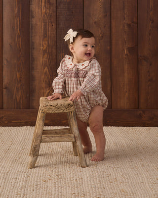 Quincy Mae crochet bow hair clip in natural color, soft and textured accessory for children's hair styling.