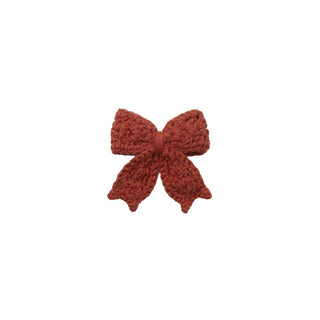 Redwood crochet bow hair clip by Quincy Mae, soft fabric accessory for children’s hair styling, featuring a cute, textured bow design.