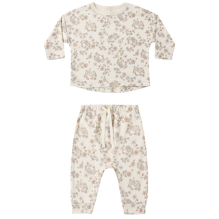 Quincy Mae floral vine long sleeve tee and drawstring pant set for infants, soft and comfortable baby outfit.