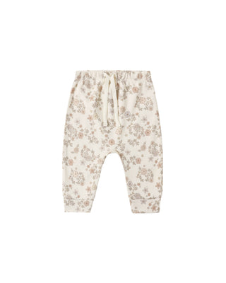Quincy Mae toddler outfit set with floral vine long sleeve tee and drawstring pants, natural color, comfortable and stylish.