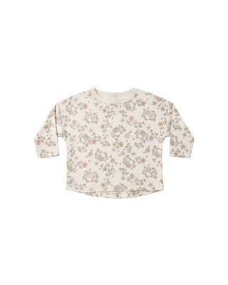 Quincy Mae floral vine long sleeve tee and drawstring pant set for kids, natural color, soft cotton fabric, casual outfit.