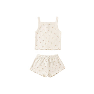 Quincy Mae Pointelle Tank + Shortie Set - Petit Fleur
Children's pajama set with top and shorts on a white background