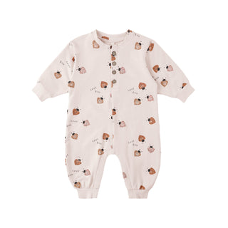 Quincy Mae Relaxed Jumpsuit - Love Bug
Baby onesie with hedgehog pattern on a white background