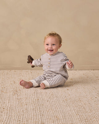 Quincy Mae relaxed one-piece jumpsuit in slate stripe fabric, featuring a comfortable fit and casual style.