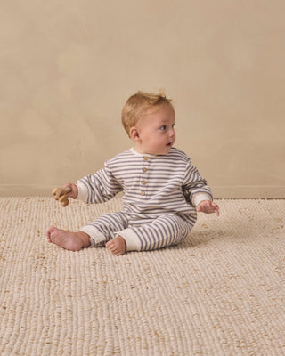 Quincy Mae relaxed slate stripe jumpsuit, one-piece outfit with comfortable fit and stylish design, shown on a model.