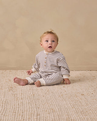 Quincy Mae relaxed one-piece jumpsuit in slate stripe fabric, featuring a comfortable, casual fit and stylish design.