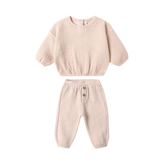 Quincy Mae Textured Sweat Set - Antique
Beige checkered outfit with top and pants on a white background