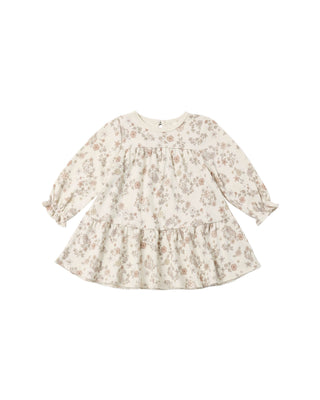 Quincy Mae floral vine tiered jersey dress for toddlers, natural color, lightweight and comfortable for warm weather.