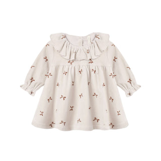Cute Quincy Mae velour baby dress in red with bows, featuring soft fabric and a charming design for little girls.