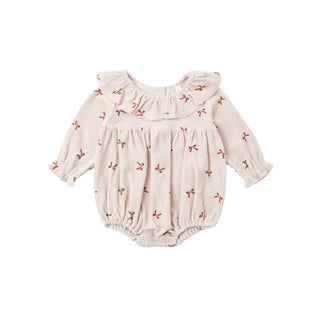 Red bows Quincy Mae Wendy romper for infants, featuring soft fabric and playful design, perfect for baby girls' casual wear.