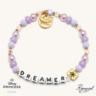 Dreamer Little Words Project Bracelet - Disney Princess: Rapunzel
Bracelet with purple beads, gold accents, and 'Dreamer' charm on a white background with Disney Princess branding.