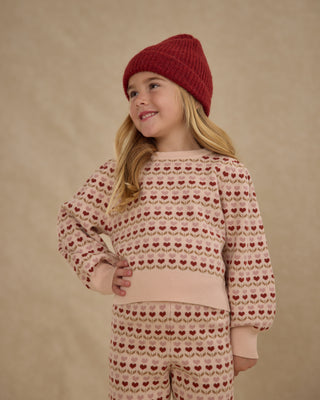 Rylee & Cru, Rylee & Cru Jacquard Knit Set - Ruby Hearts, Outfit Sets - Basically Bows & Bowties