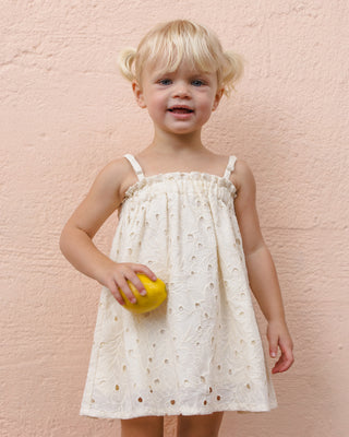 Rylee & Cru Sahara Mini Dress in ivory, casual dress with a relaxed fit, modeled on a person in a lifestyle setting.