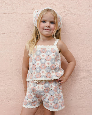 Rylee & Cru Lili knit 2-piece outfit in blue, light pink, and ivory, featuring a cozy top and matching bottoms for kids.