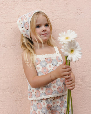 Rylee & Cru Lili knit 2-piece outfit in blue, light pink, and ivory, featuring a cozy top and matching pants for kids.