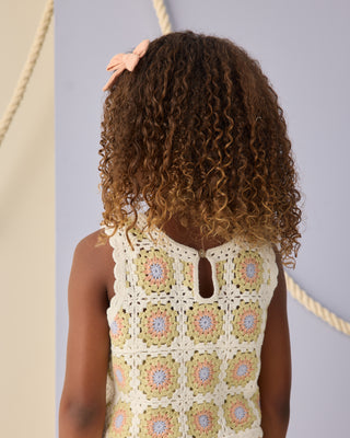 Rylee & Cru crochet tank set in citron daisy check, featuring a sleeveless top and matching shorts for a stylish kids' outfit.
