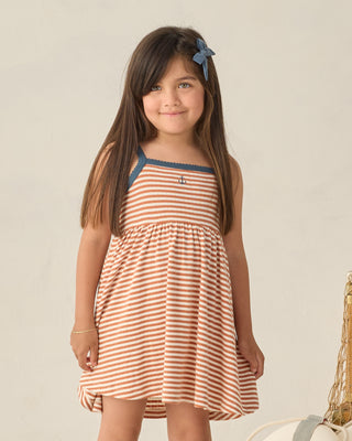 Rylee & Cru Lea Dress in Poppy Stripe featuring playful striped fabric and a comfortable, stylish fit for young girls.
