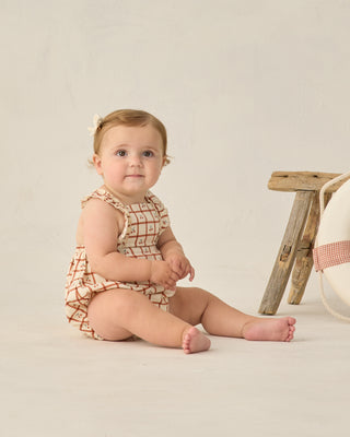 Rylee & Cru Chiara Cherry Check romper for babies, featuring a cute red and white plaid pattern and soft fabric.