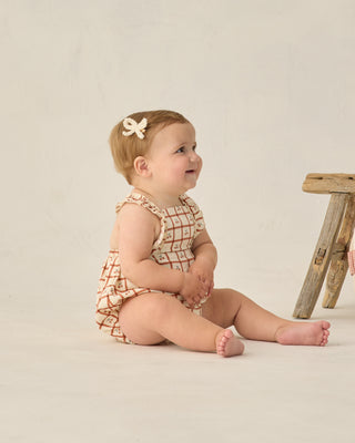 Rylee & Cru Chiara romper in cherry check fabric, featuring a cute, lightweight design for kids' casual wear.