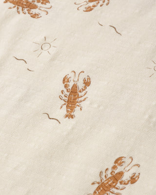 Rylee & Cru sleeveless lobster-themed romper for toddlers, natural-colored with playful lobster print and comfortable fabric.