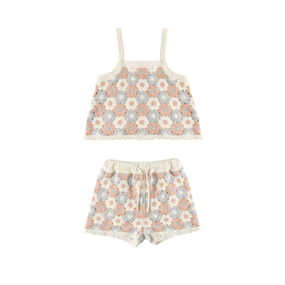 Rylee & Cru Lili Knit Set 2-piece outfit with blue, light pink, and ivory colors, featuring cozy knit fabric and stylish design.
