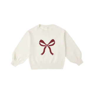 Rylee & Cru Aspen Sweater - Bow White sweater with a red bow design on a white background