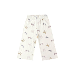 Rylee & Cru Kate Top & Wide Leg Pant Set - Bows White pants with bow pattern on a white background