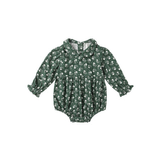 Rylee & Cru Cora Romper - Green Ditsy'
Green floral baby romper on a white background