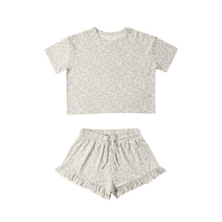 Rylee & Cru Mosie 2-piece outfit in blue meadow with a top and pants, featuring soft fabric and cute, natural-themed print.