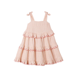Rylee & Cru petal gingham ruffled swing dress for girls, featuring a charming sleeveless design with playful ruffles.