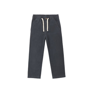 Rylee & Cru Kalen Pant - Midnight
Dark gray jogger pants with an elastic waistband and white drawstrings, shown flat on a white background.