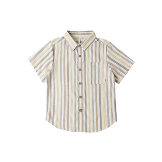Rylee & Cru collared short sleeve shirt in Valencia stripe with natural and navy colors, casual and stylish for children.