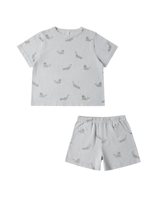 Blue Rylee & Cru Seals 2-piece play set for kids, featuring playful seal designs on soft, comfortable fabric.