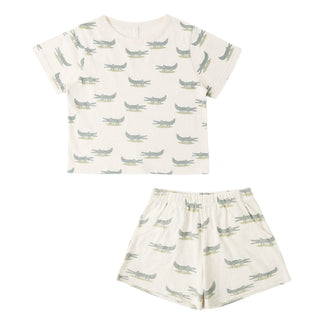 Rylee & Cru Alligator print 2-piece play set for kids, featuring a comfortable top and matching bottoms with alligator design.