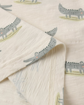 Rylee & Cru Alligators 2-piece play set for kids, featuring a natural-colored top and matching bottoms with alligator print.