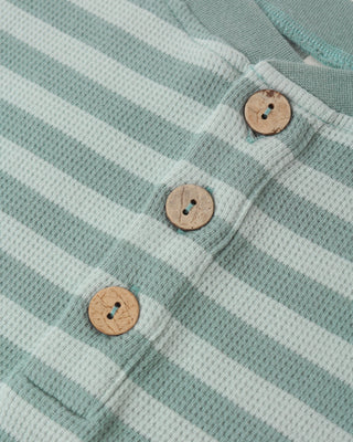 Rylee & Cru summer waffle 2-piece outfit in sea green stripe, featuring a cozy top and matching bottoms for kids.