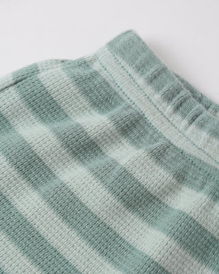 Rylee & Cru Summer Waffle Set in sea green stripe, 2-piece outfit featuring a waffle-knit top and matching shorts for kids.