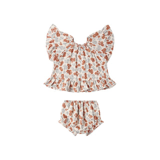 Rylee & Cru Americana floral butterfly top and bloomer set for baby girls, featuring colorful butterfly and floral patterns.