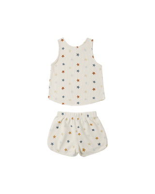Rylee & Cru Kaycee Stars outfit set for kids, featuring a natural-colored top and matching star-patterned bottoms.