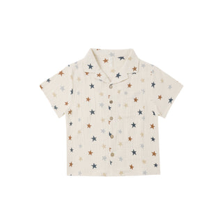 Rylee & Cru stars lapel collar shirt in natural fabric, featuring a classic collar and star pattern for a stylish look.