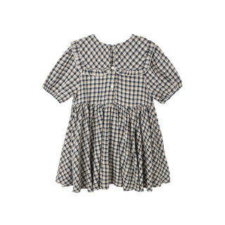 Rylee & Cru Camille Dress - Navy Check Back view of a navy and white checkered dress on a white background