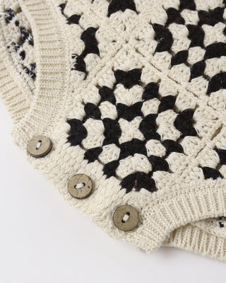 Rylee & Cru crochet romper in abstract pattern, natural color, featuring a comfortable, stylish design for infants or toddlers.