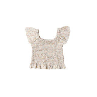 Rylee & Cru Zayla Top in Ivory from the Summer Garden collection, featuring a lightweight, floral print shirt for girls.